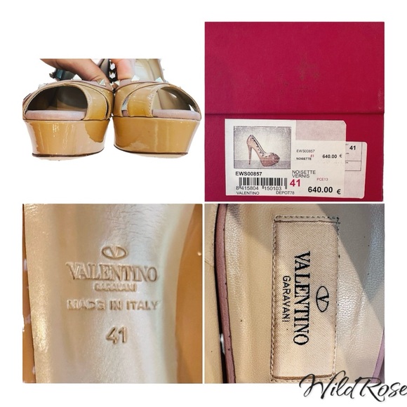 VALENTINO GARAVANI NUDE PATENT LEATHER ROCKSTUD PATENT LEATHER PEEP TOE PUMPS 41 - Picture 17 of 17